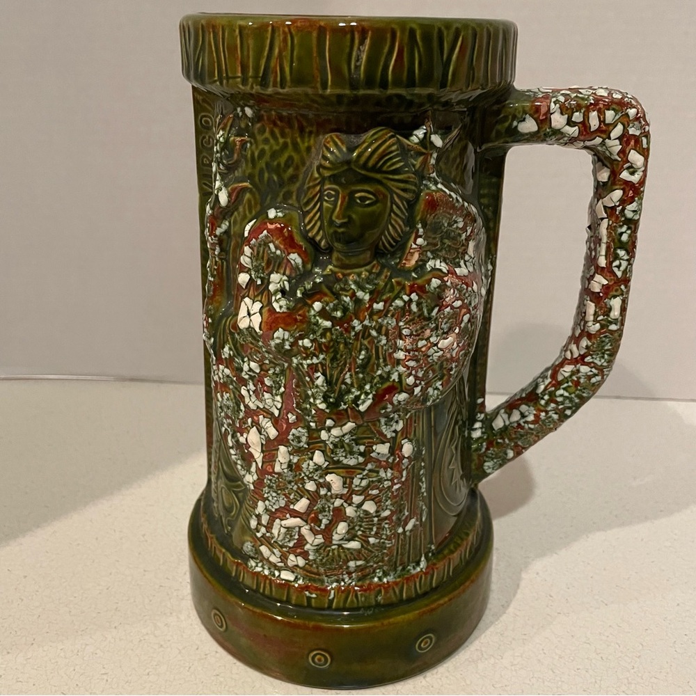 VTG 1975 Large Brutalist Art Pottery Virgo Tankard Stein Vase Signed & Dated